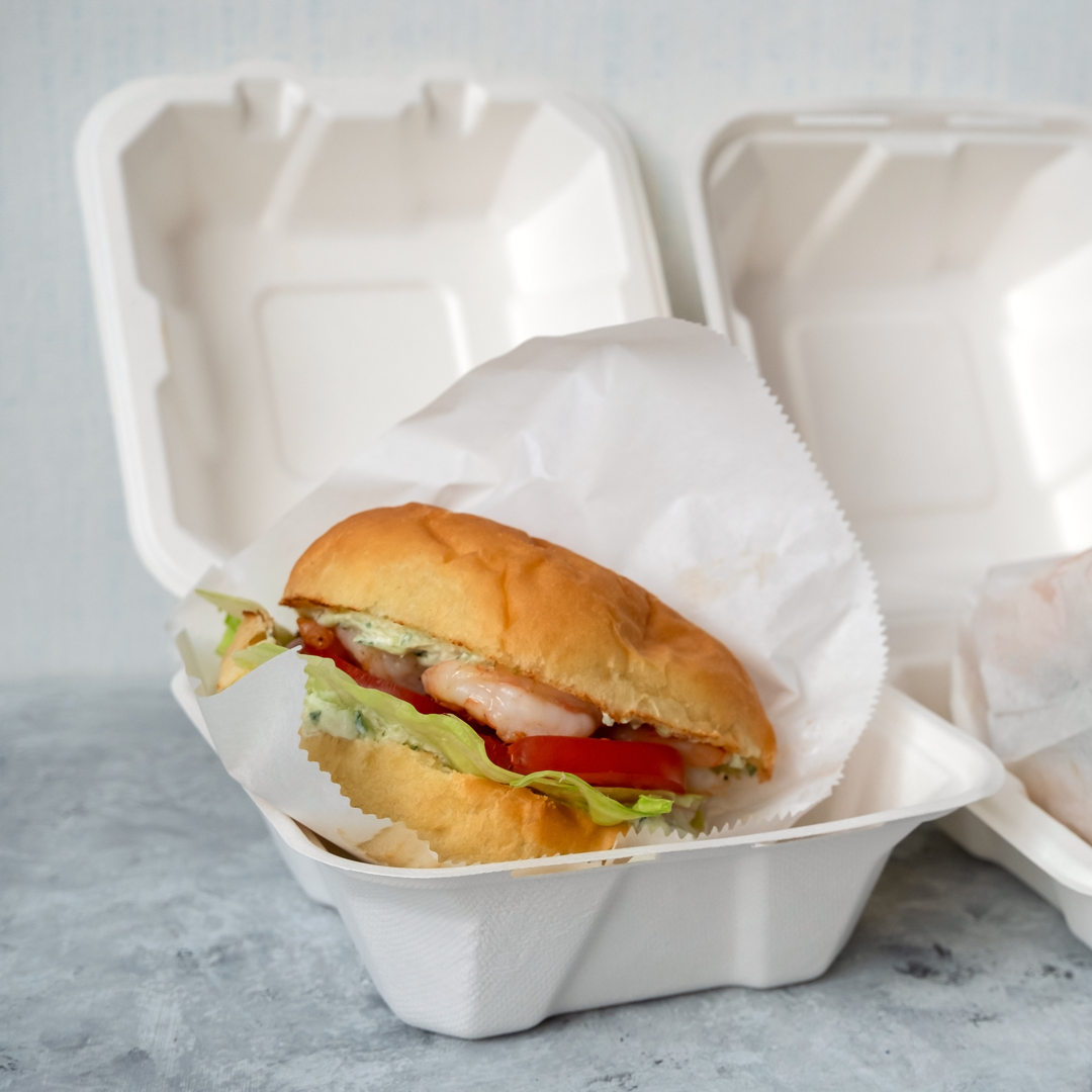 Bagasse Clamshell Burger Boxes - 6" x 6"