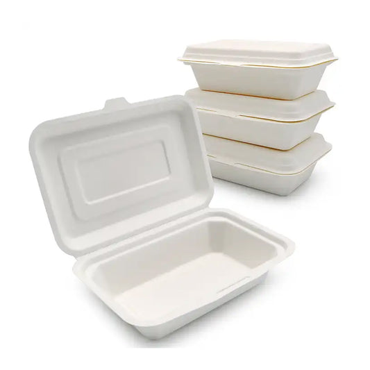 Bagasse Clamshell Takeaway Container Box - 9" x 6"